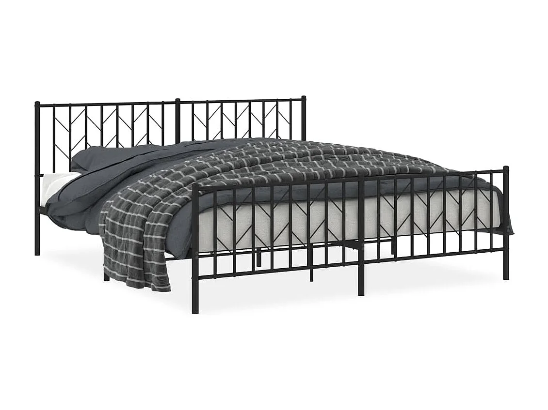 Cadre de lit métal sans matelas avec pied de lit noir 183x213cm
