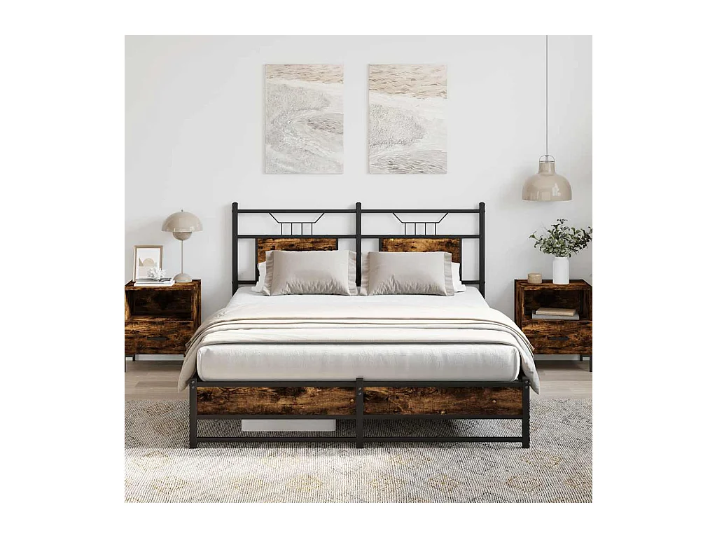 Cadre de lit sans matelas chêne fumé 137x190 cm bois ingénierie