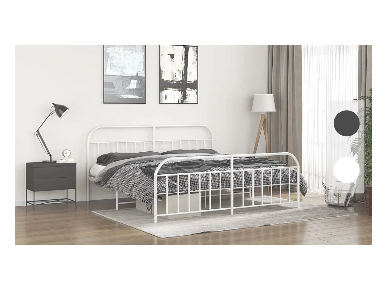 Cadre de lit métal sans matelas et tête de lit blanc 183x213 cm