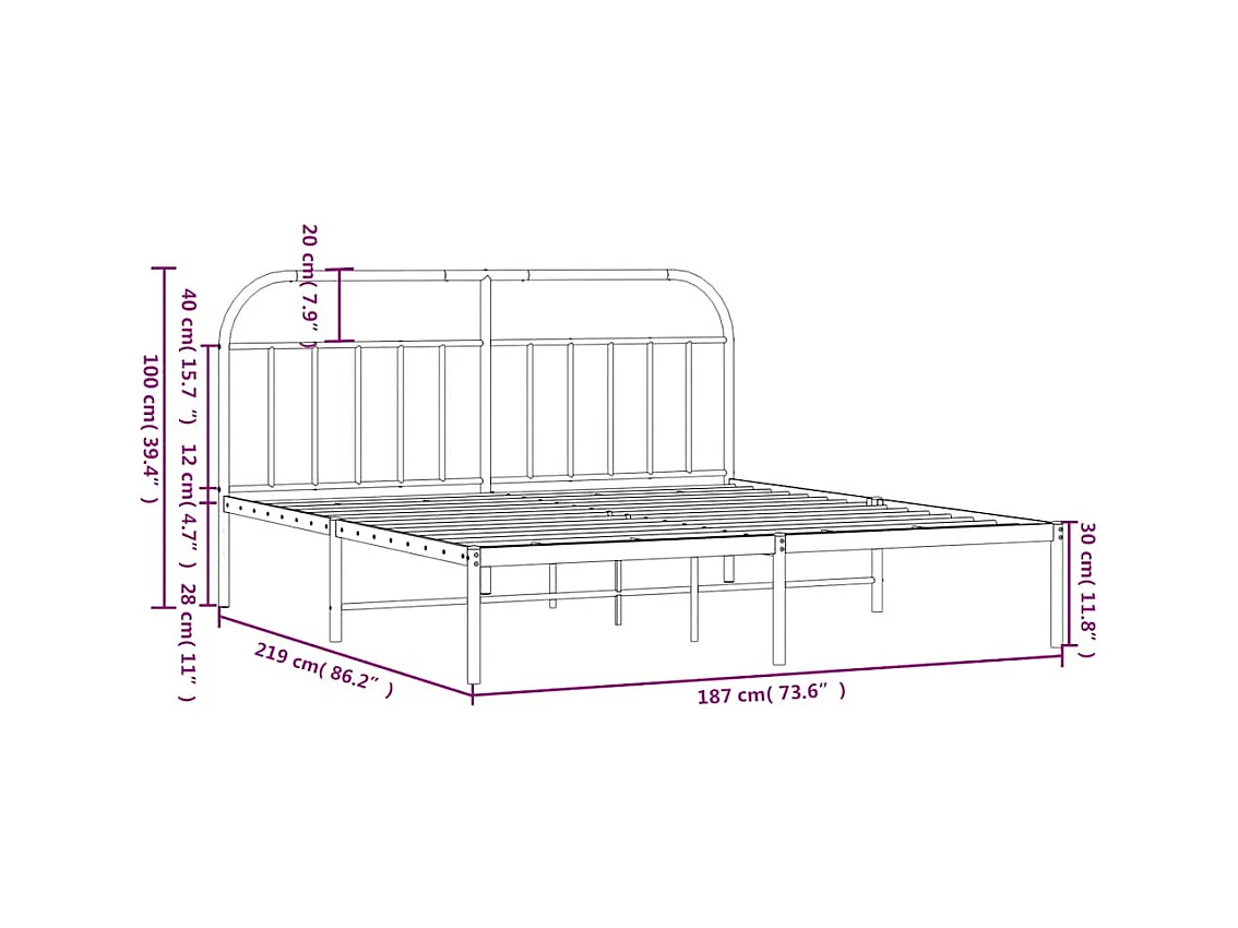 Estructura cama sin colchón con cabecero metal blanco 183x213cm