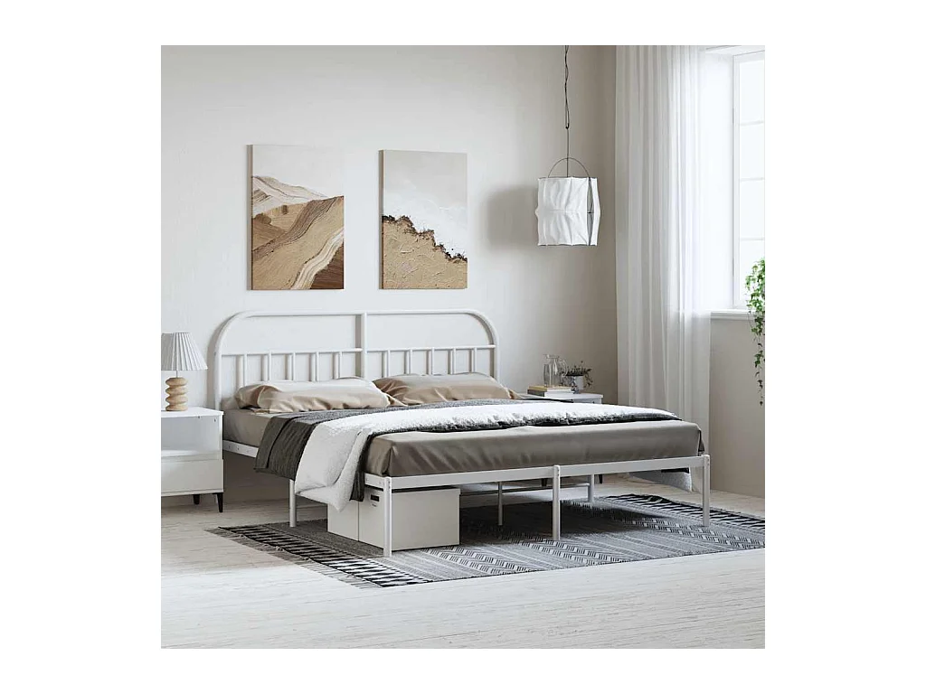 Cadre de lit métal sans matelas et tête de lit blanc 183x213 cm