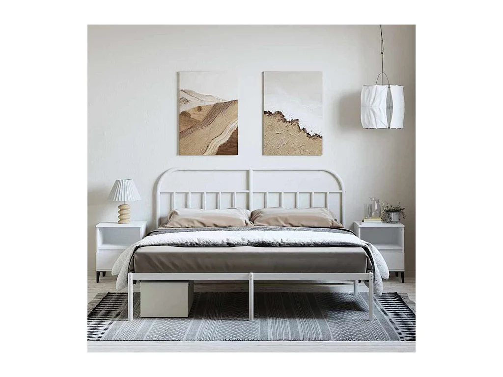 Cadre de lit métal sans matelas et tête de lit blanc 183x213 cm