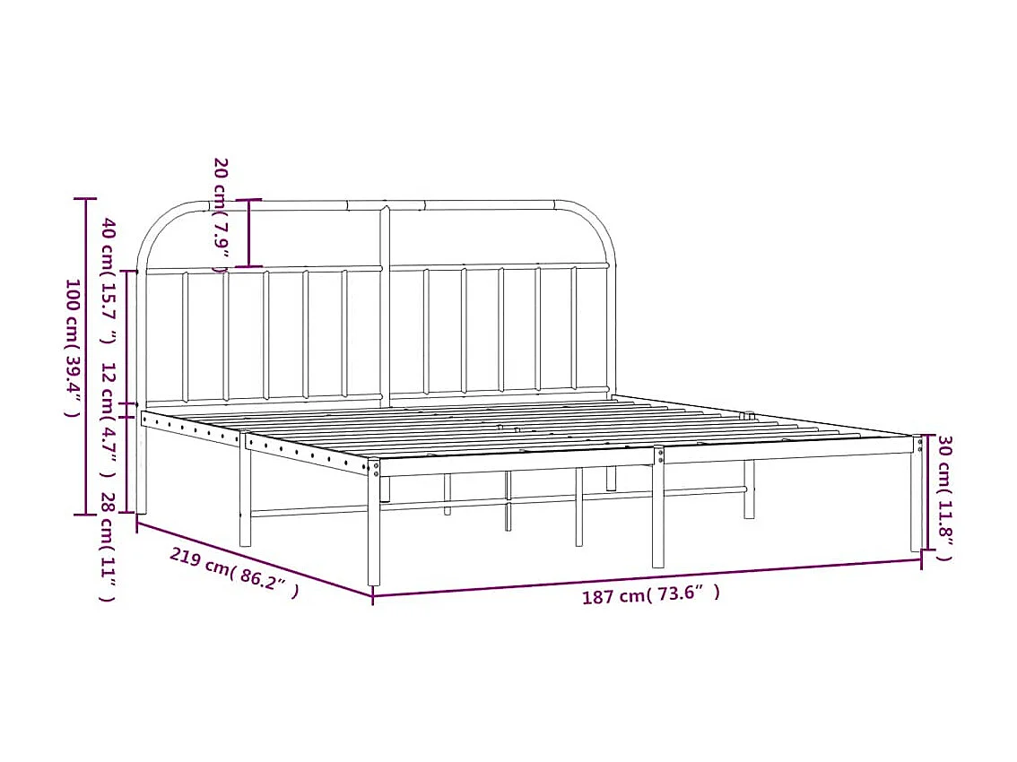 Cadre de lit métal sans matelas et tête de lit blanc 183x213 cm