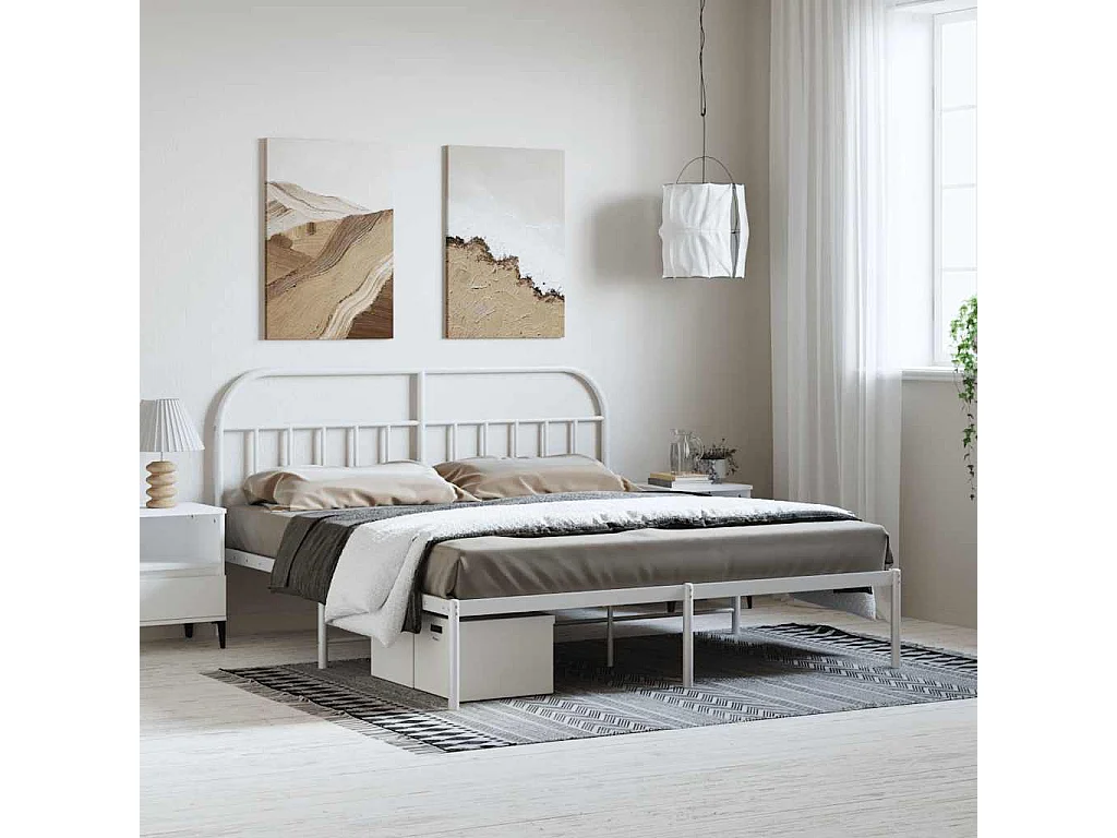 Bettgestell mit Kopfteil Metall Weiß 183x213 cm