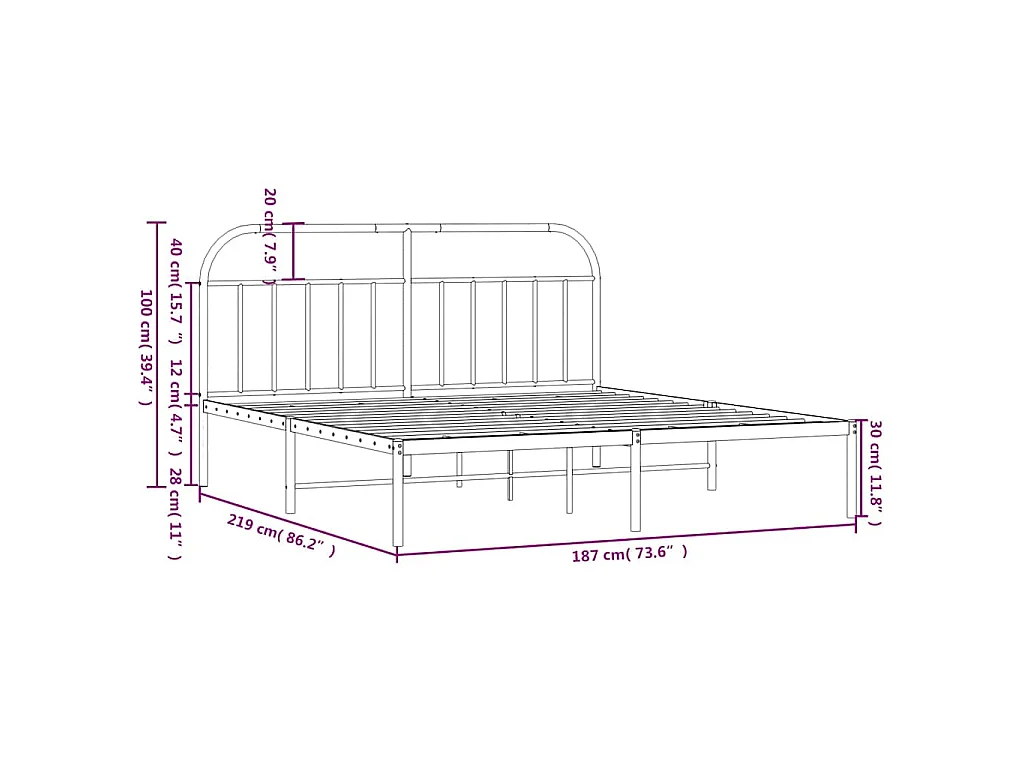 Cadre de lit métal sans matelas et tête de lit blanc 183x213 cm