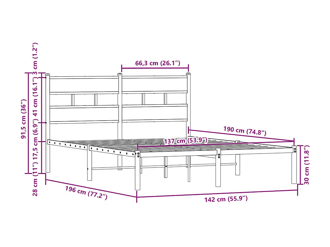 Bedframe met hoofdbord zonder matras bruin eiken 137x190 cm