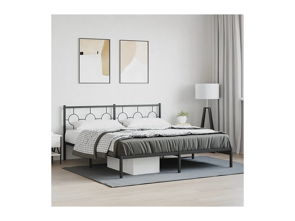 Cadre de lit métal sans matelas avec tête de lit noir 183x213cm