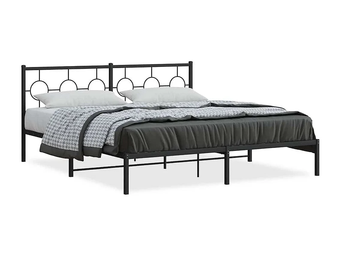 Cadre de lit métal sans matelas avec tête de lit noir 183x213cm