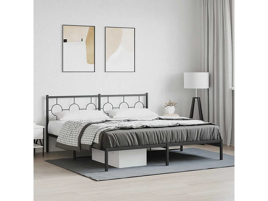 Cadre de lit métal sans matelas avec tête de lit noir 183x213cm