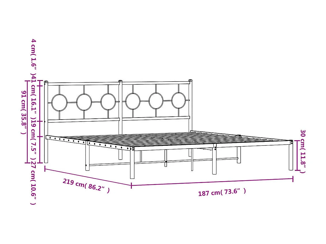 Cadre de lit métal sans matelas avec tête de lit noir 183x213cm