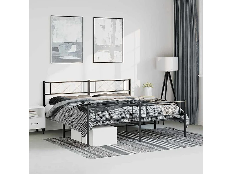 Cadre de lit métal sans matelas avec pied de lit noir 183x213cm