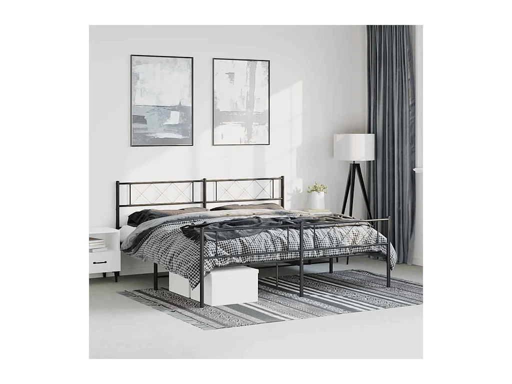 Cadre de lit métal sans matelas avec pied de lit noir 183x213cm