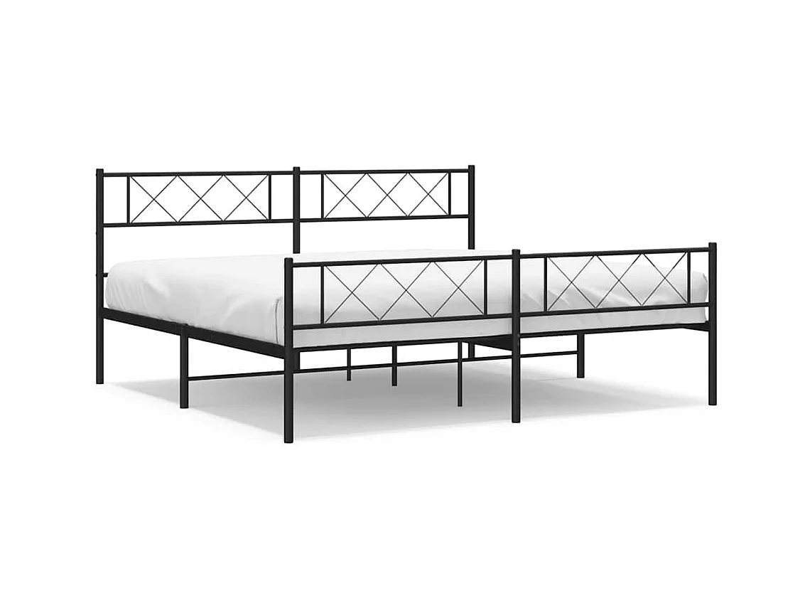 Cadre de lit métal sans matelas avec pied de lit noir 183x213cm