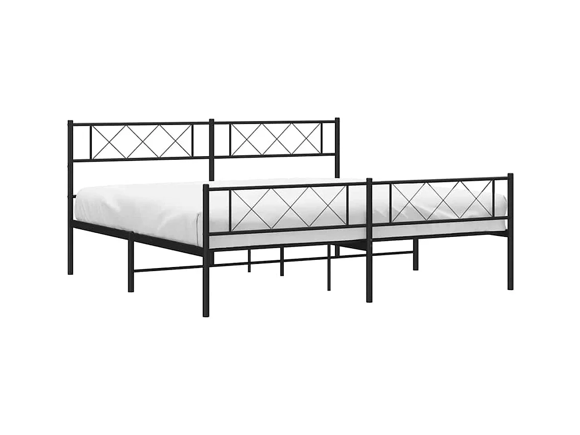 Cadre de lit métal sans matelas avec pied de lit noir 183x213cm