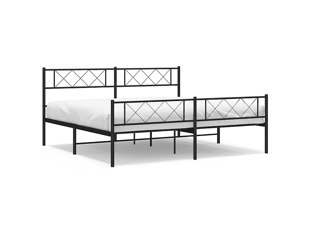 Cadre de lit métal sans matelas avec pied de lit noir 183x213cm