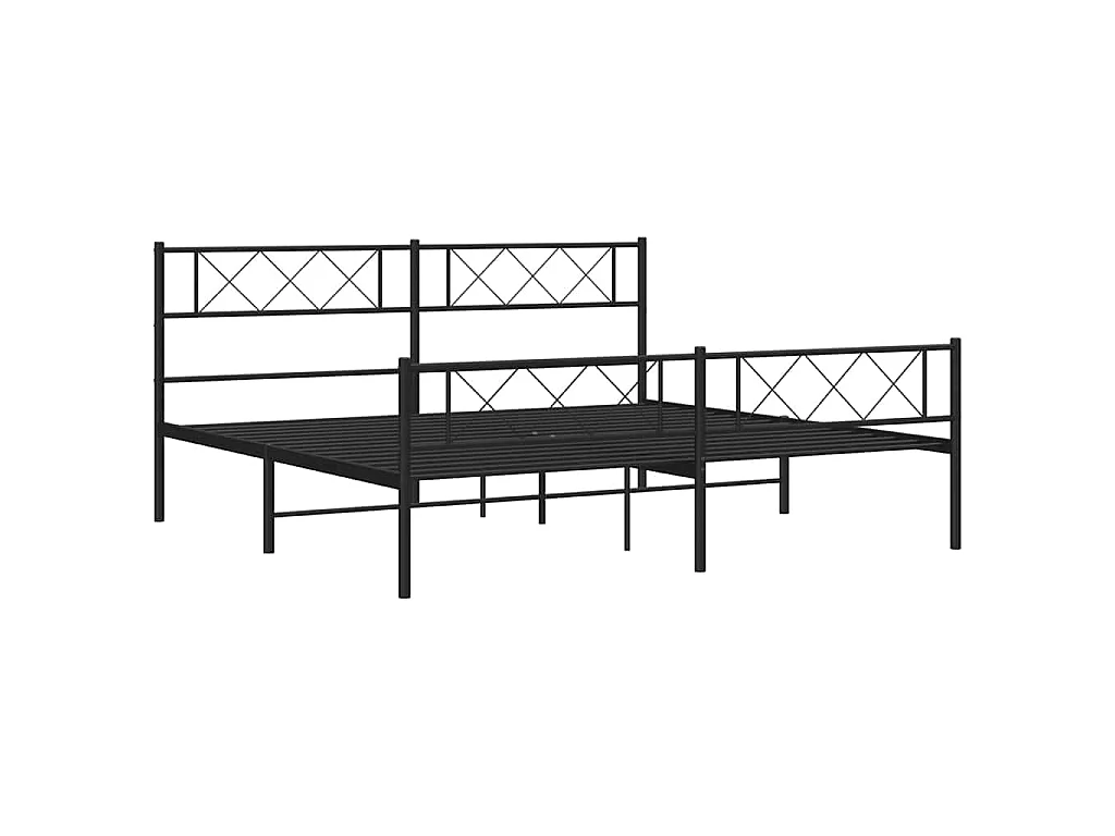 Cadre de lit métal sans matelas avec pied de lit noir 183x213cm