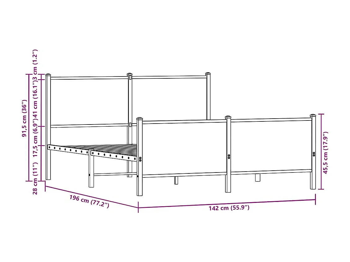 Estructura de cama sin colchón metal roble ahumado 137x190 cm