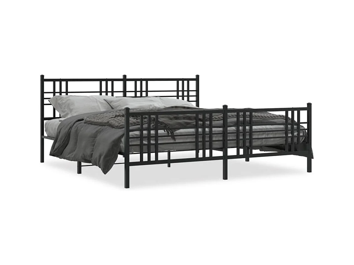 Cadre de lit métal sans matelas avec pied de lit noir 183x213cm