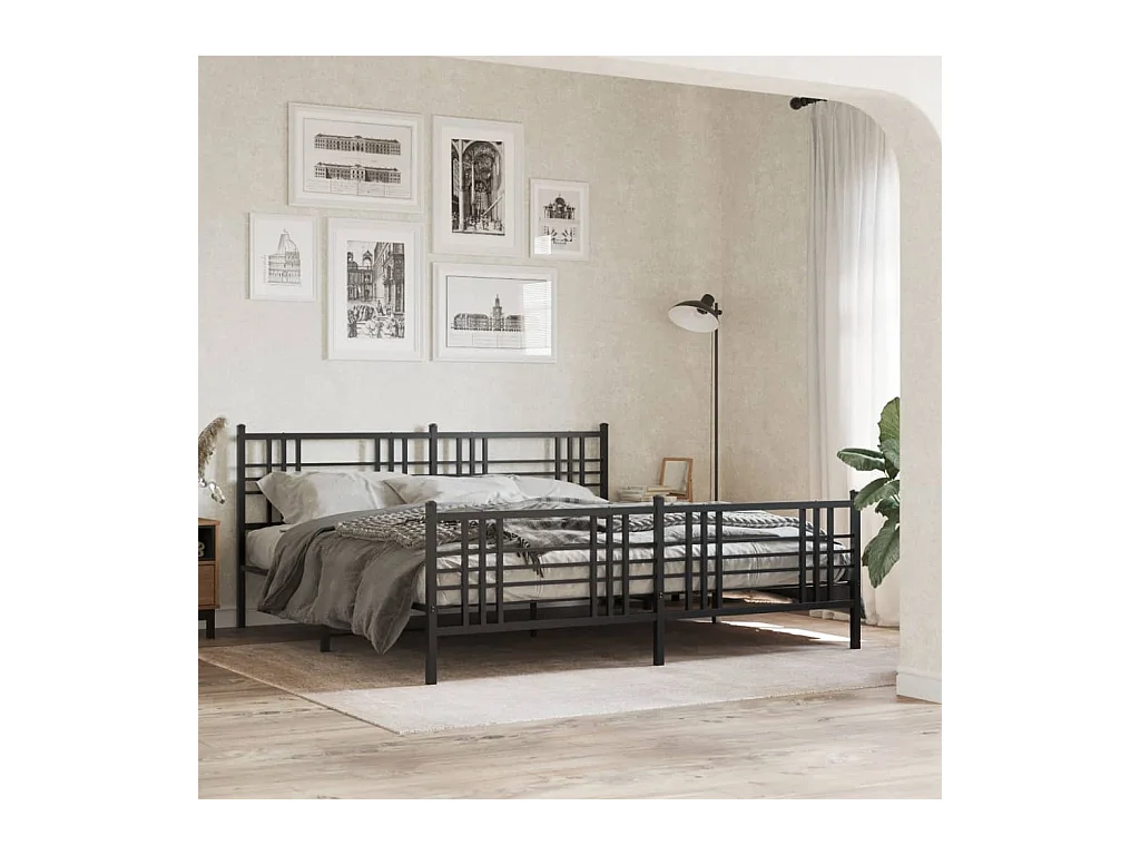 Cadre de lit métal sans matelas avec pied de lit noir 183x213cm