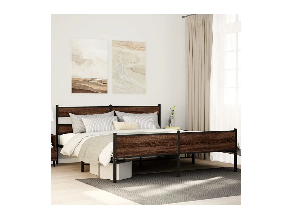 Cadre de lit en métal sans matelas chêne marron 183x213 cm