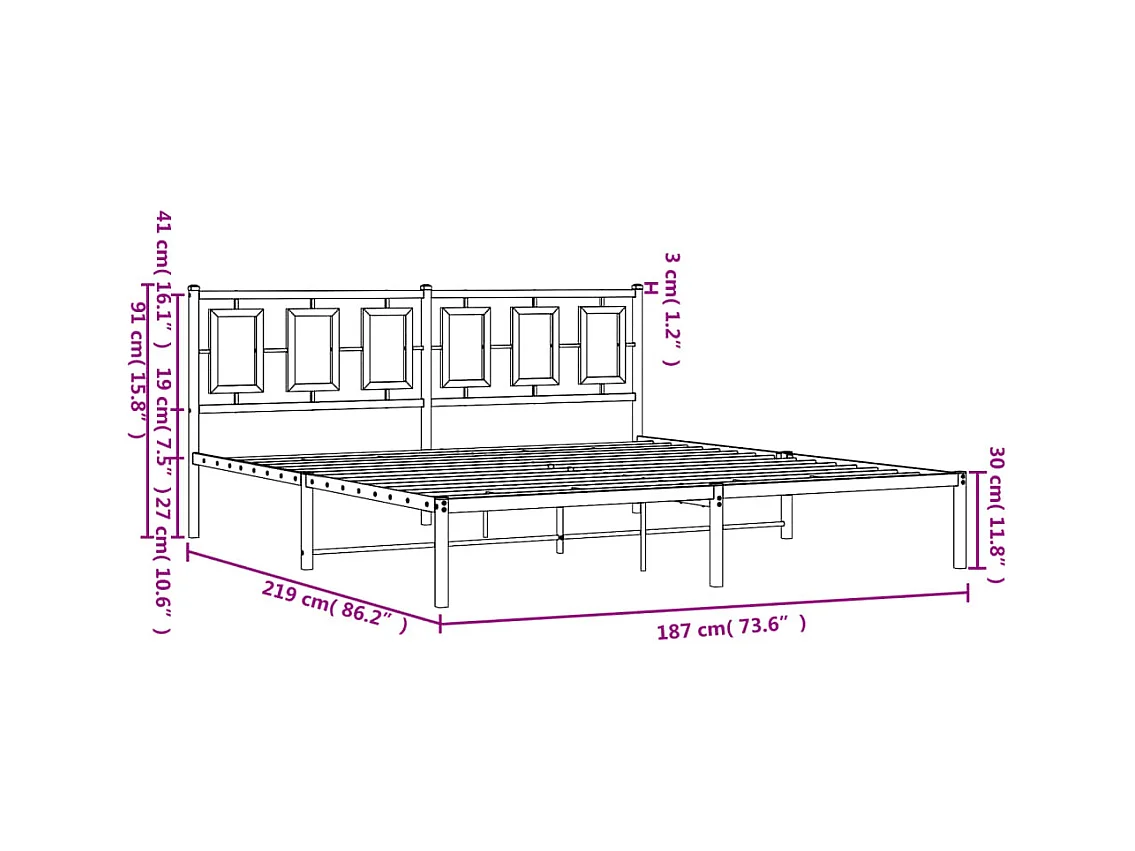 Cadre de lit métal sans matelas et tête de lit blanc 183x213 cm