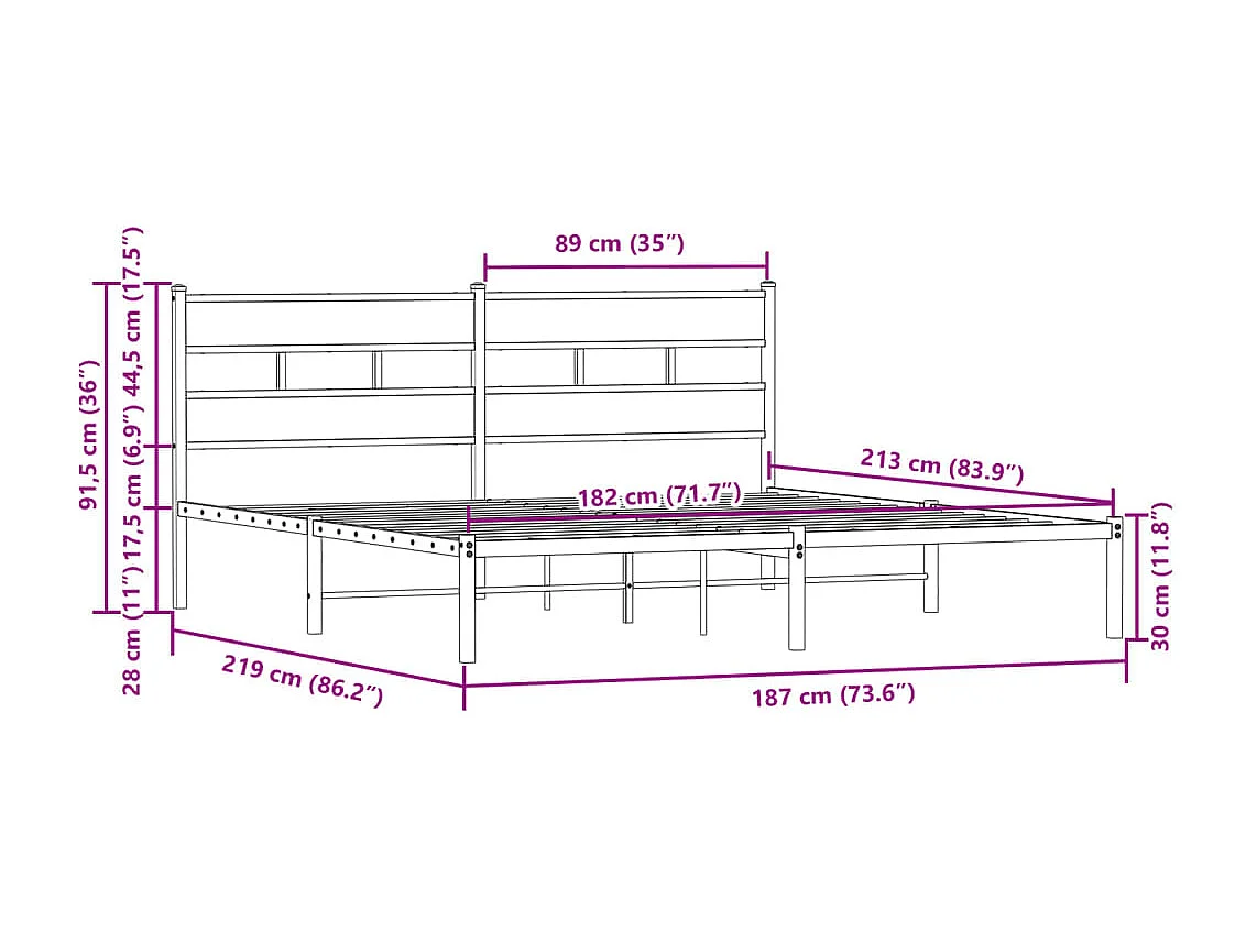 Bedframe met hoofdbord zonder matras bruin eiken 183x213 cm