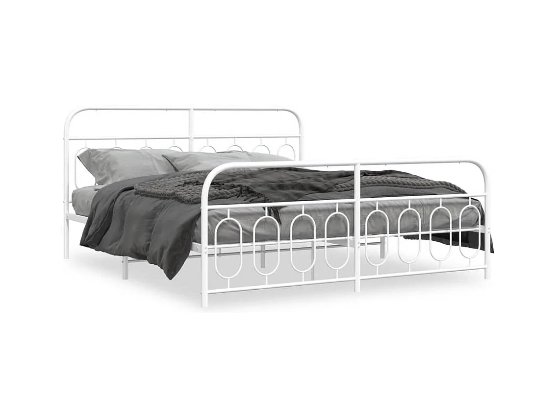 Cadre de lit métal sans matelas et pied de lit blanc 183x213 cm