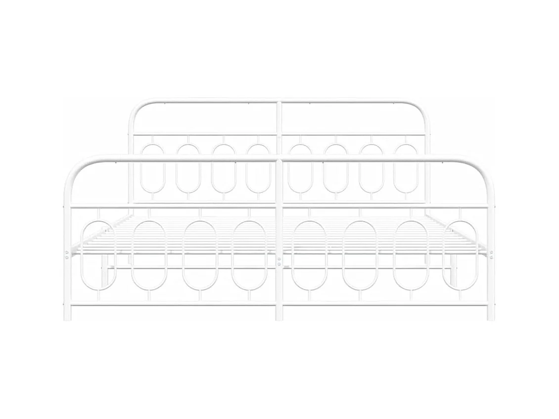 Cadre de lit métal sans matelas et pied de lit blanc 183x213 cm