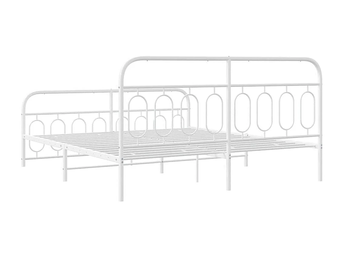 Cadre de lit métal sans matelas et pied de lit blanc 183x213 cm