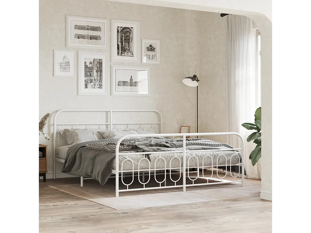 Estrutura de cama com cabeceira e pés 183x213 cm metal branco
