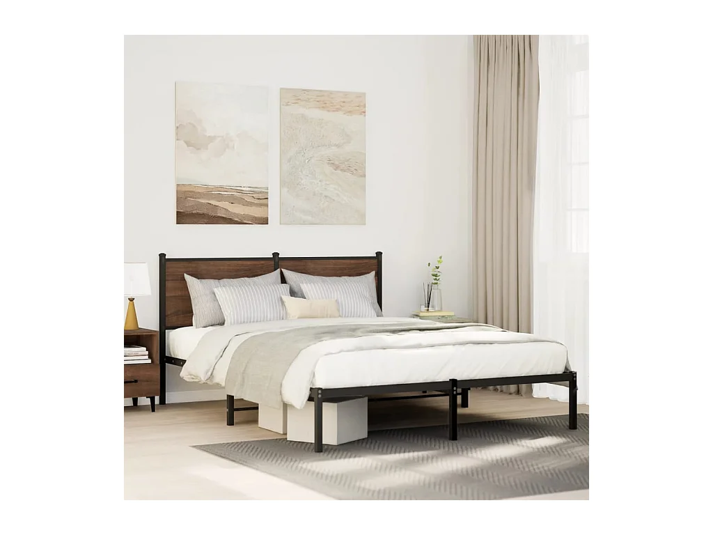 Cadre de lit en métal sans matelas chêne marron 137x190 cm