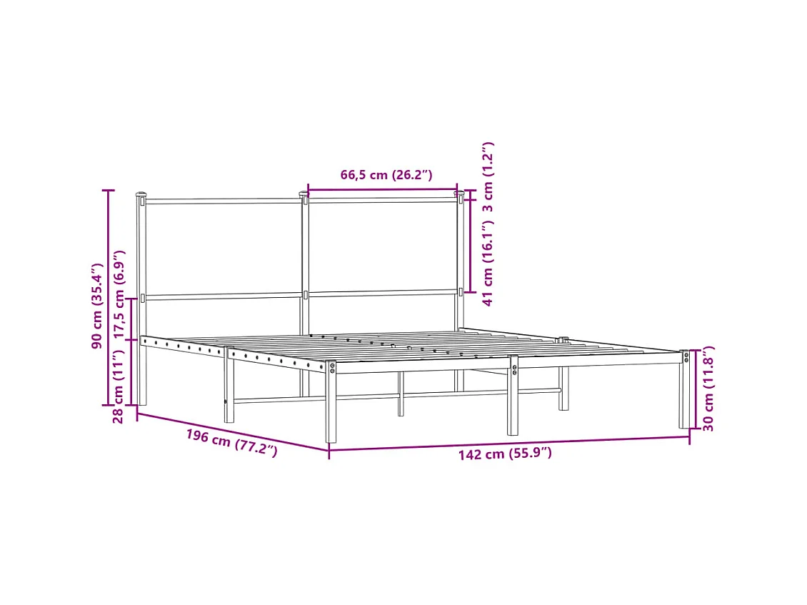 Cadre de lit en métal sans matelas chêne marron 137x190 cm