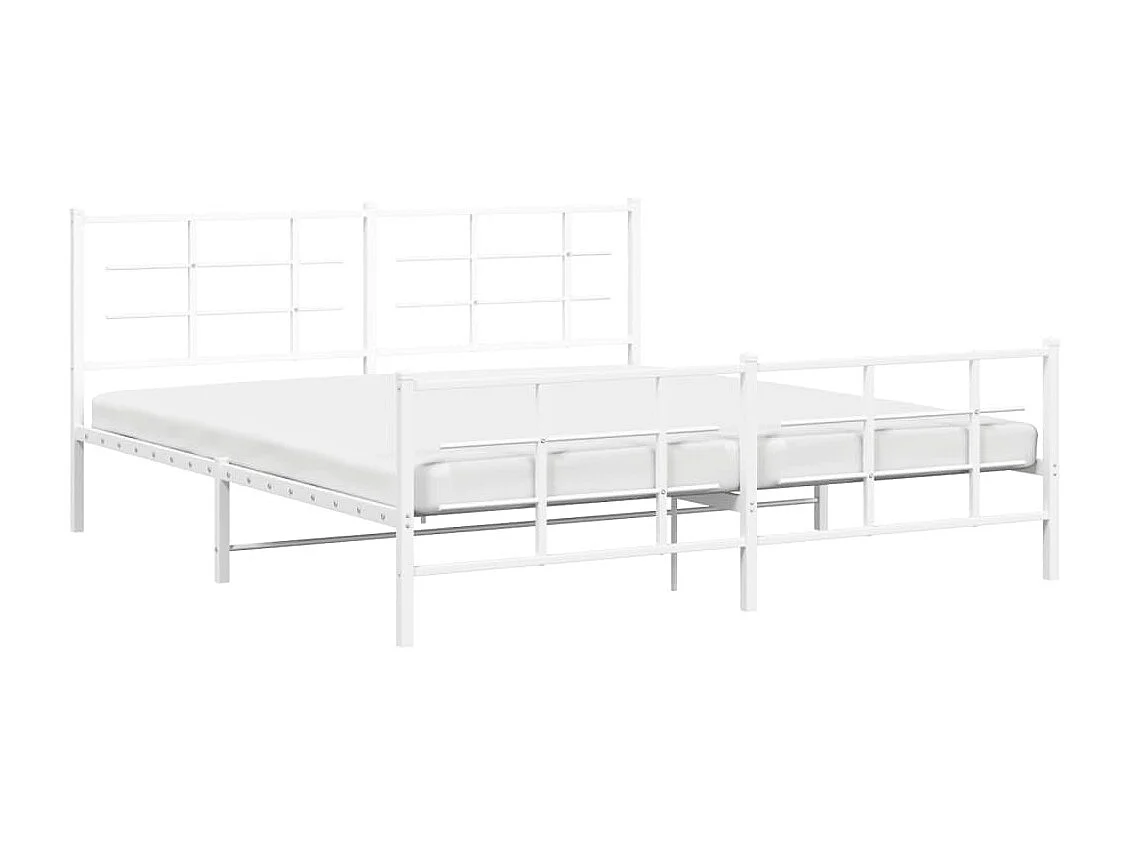 Cadre de lit métal sans matelas et pied de lit blanc 183x213 cm