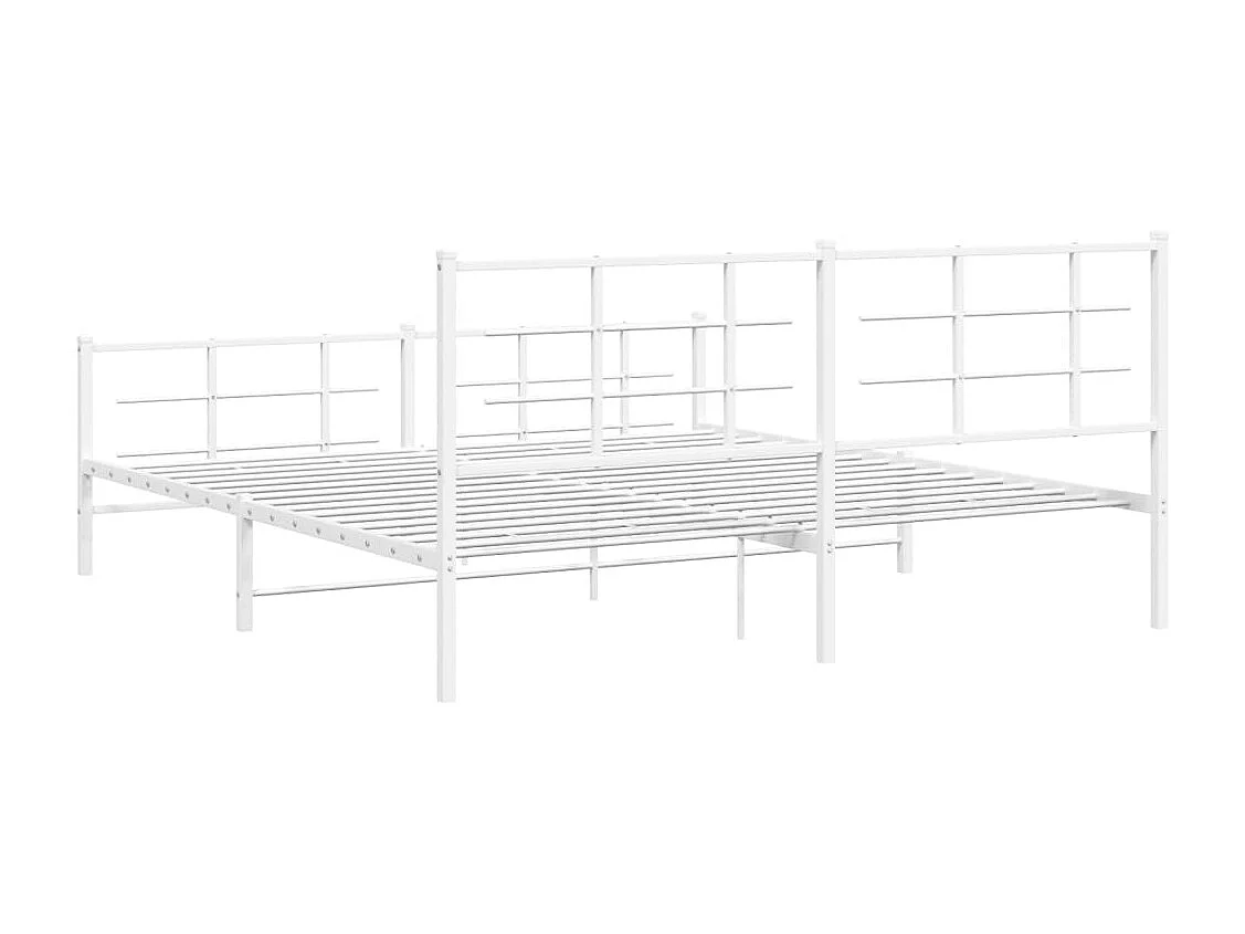 Cadre de lit métal sans matelas et pied de lit blanc 183x213 cm