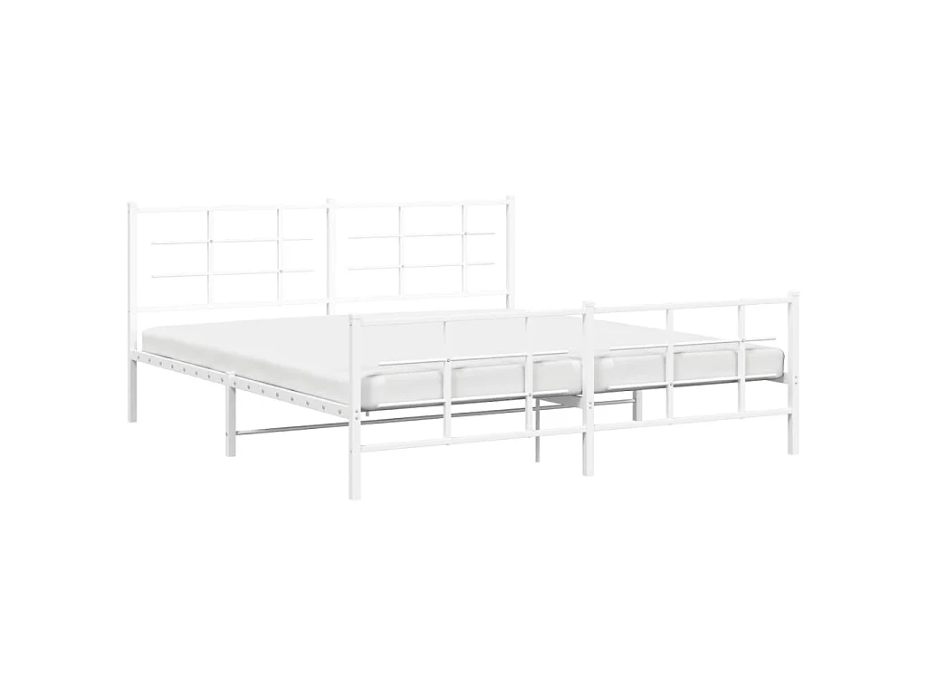 Cadre de lit métal sans matelas et pied de lit blanc 183x213 cm