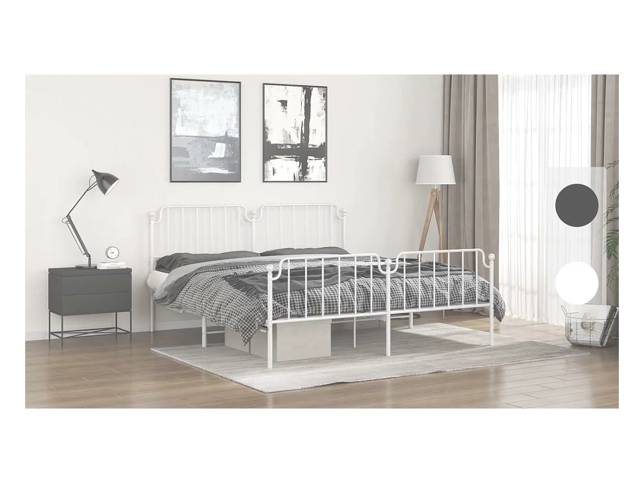 Cadre de lit métal sans matelas avec pied de lit noir 183x213cm