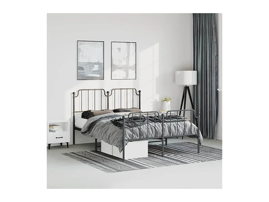 Cadre de lit métal sans matelas avec pied de lit noir 183x213cm