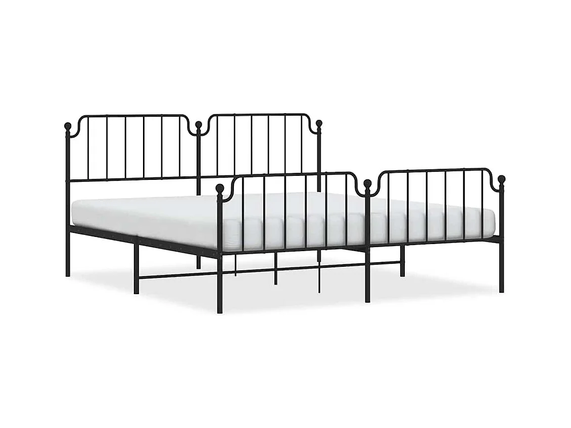 Cadre de lit métal sans matelas avec pied de lit noir 183x213cm