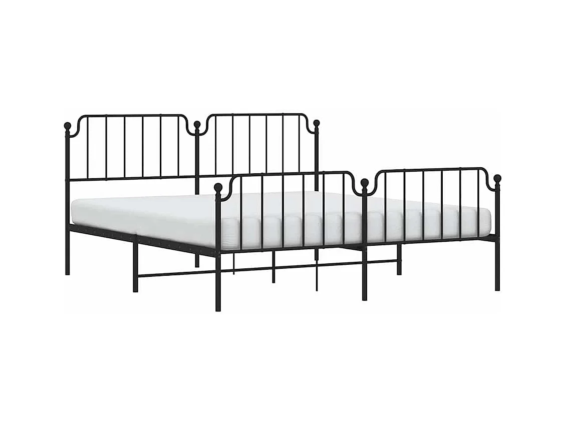 Cadre de lit métal sans matelas avec pied de lit noir 183x213cm