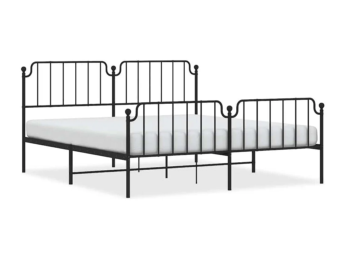 Cadre de lit métal sans matelas avec pied de lit noir 183x213cm