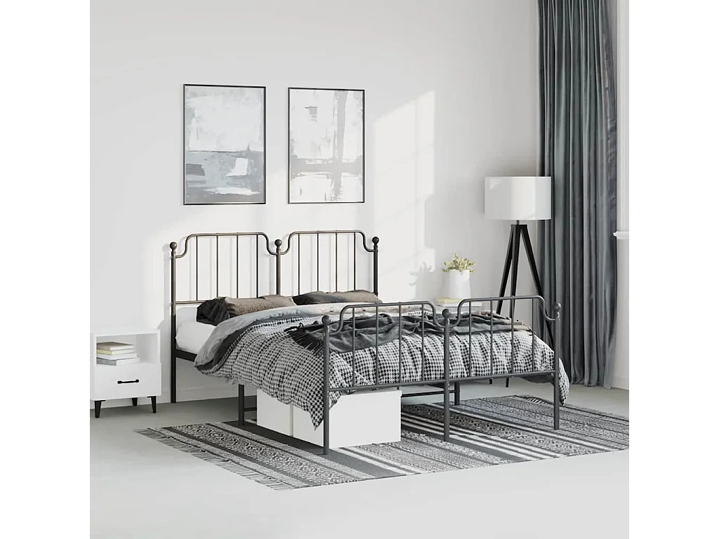Cadre de lit métal sans matelas avec pied de lit noir 183x213cm