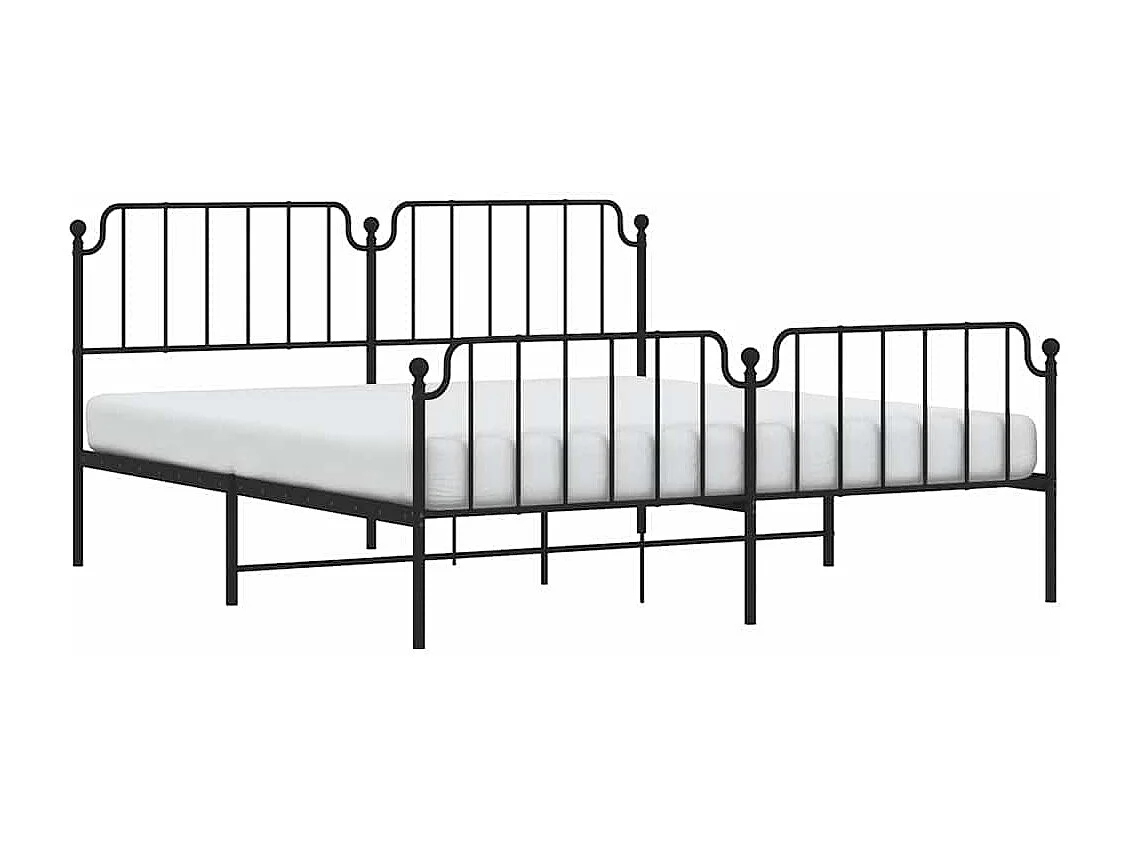 Cadre de lit métal sans matelas avec pied de lit noir 183x213cm
