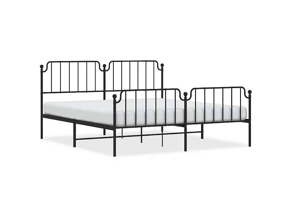 Cadre de lit métal sans matelas avec pied de lit noir 183x213cm
