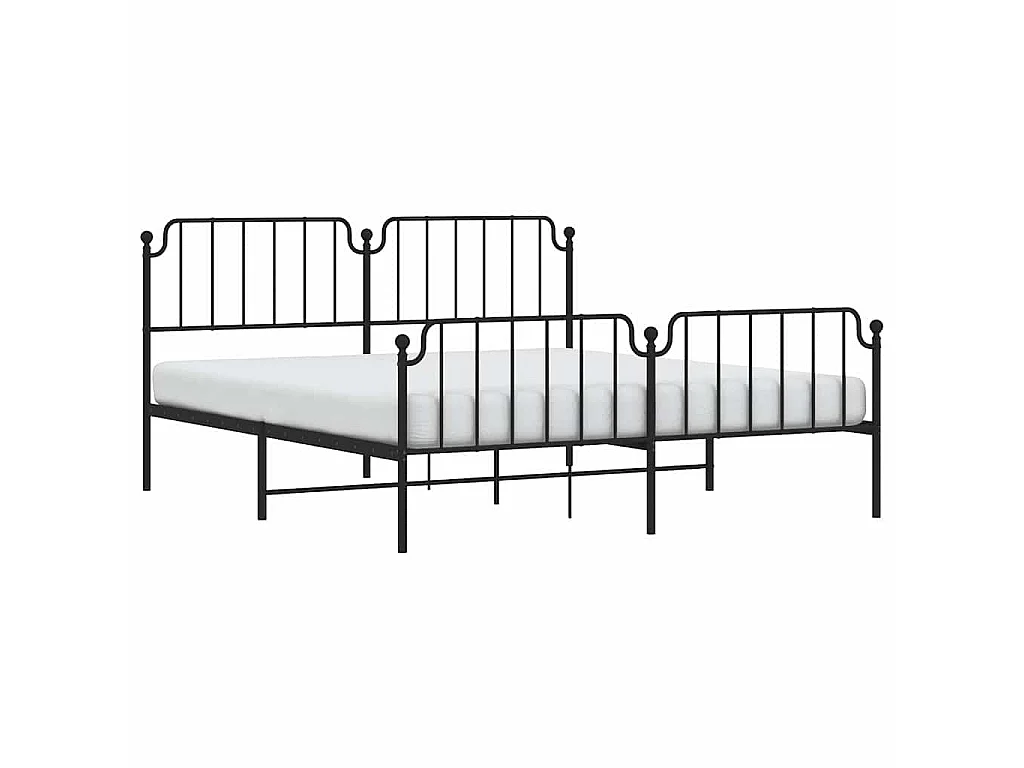 Cadre de lit métal sans matelas avec pied de lit noir 183x213cm