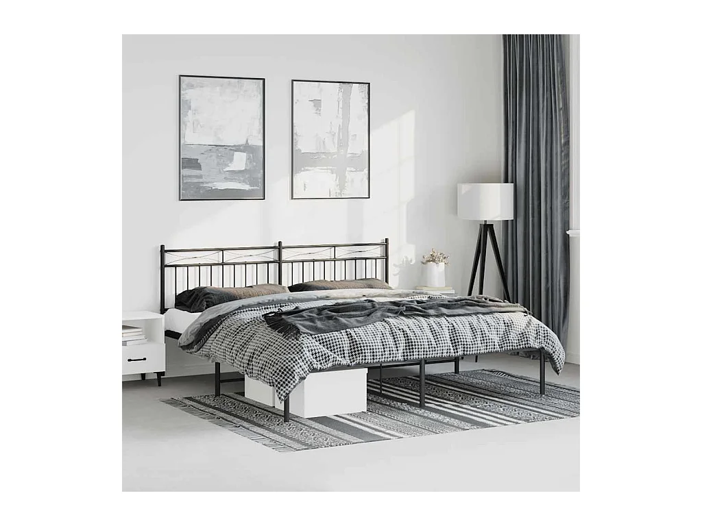 Cadre de lit métal sans matelas avec tête de lit noir 183x213cm