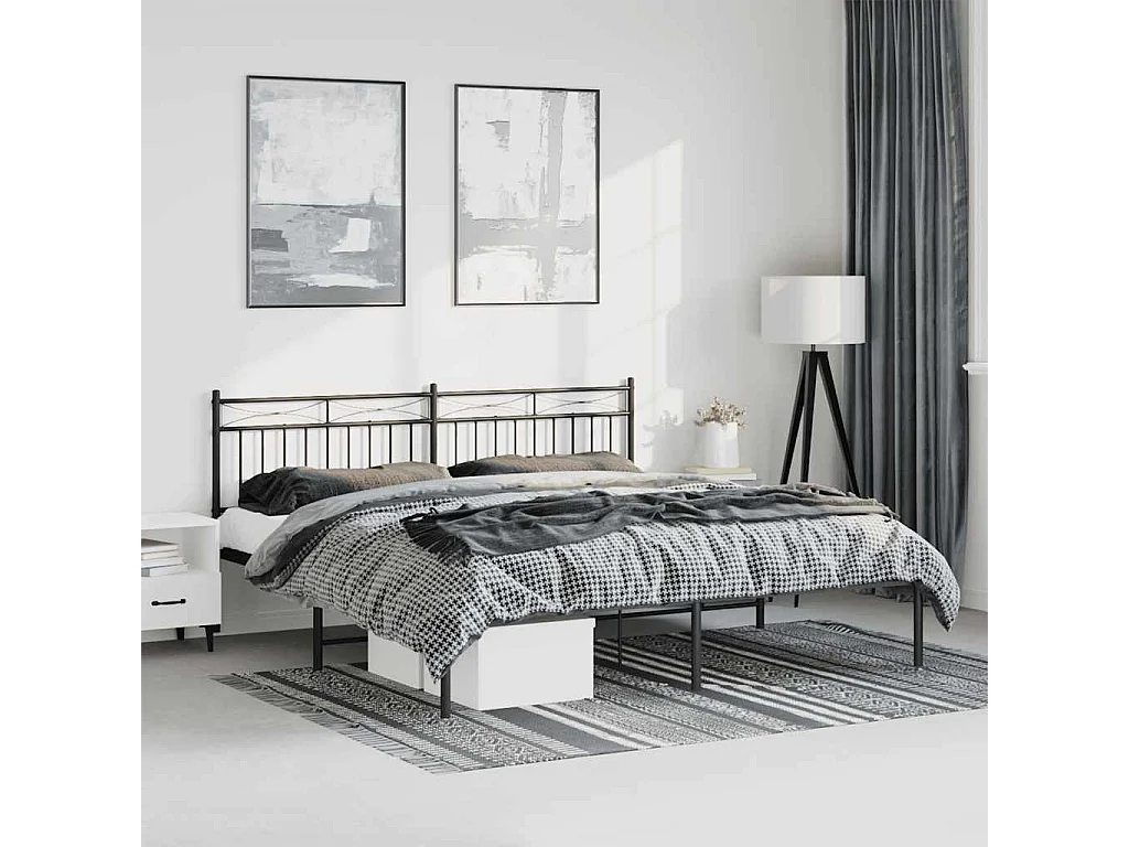 Cadre de lit métal sans matelas avec tête de lit noir 183x213cm