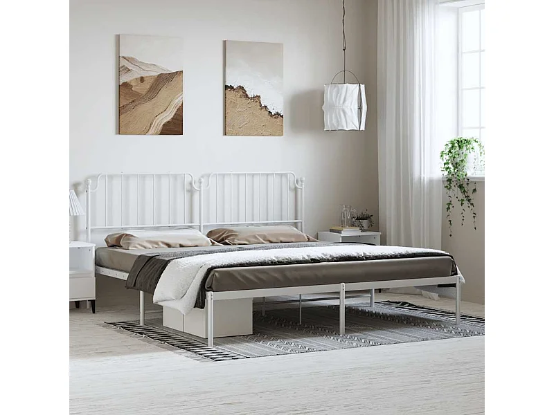 Cadre de lit métal sans matelas et tête de lit blanc 183x213 cm