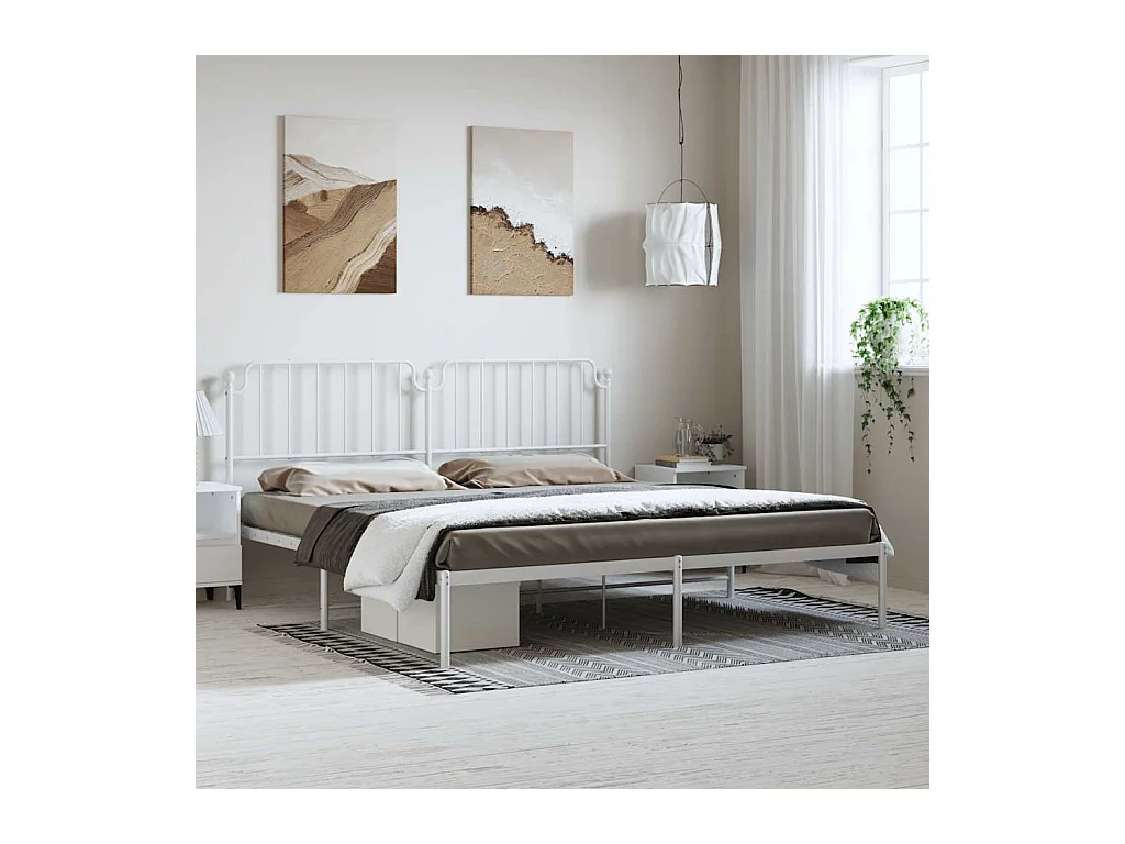 Cadre de lit métal sans matelas et tête de lit blanc 183x213 cm