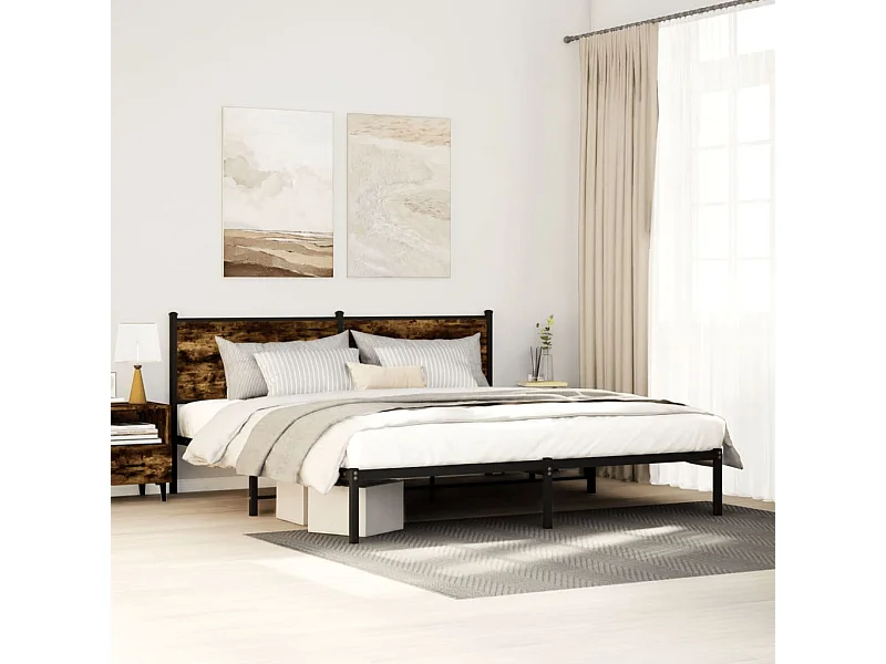 Cadre de lit en métal sans matelas chêne fumé 183x213 cm
