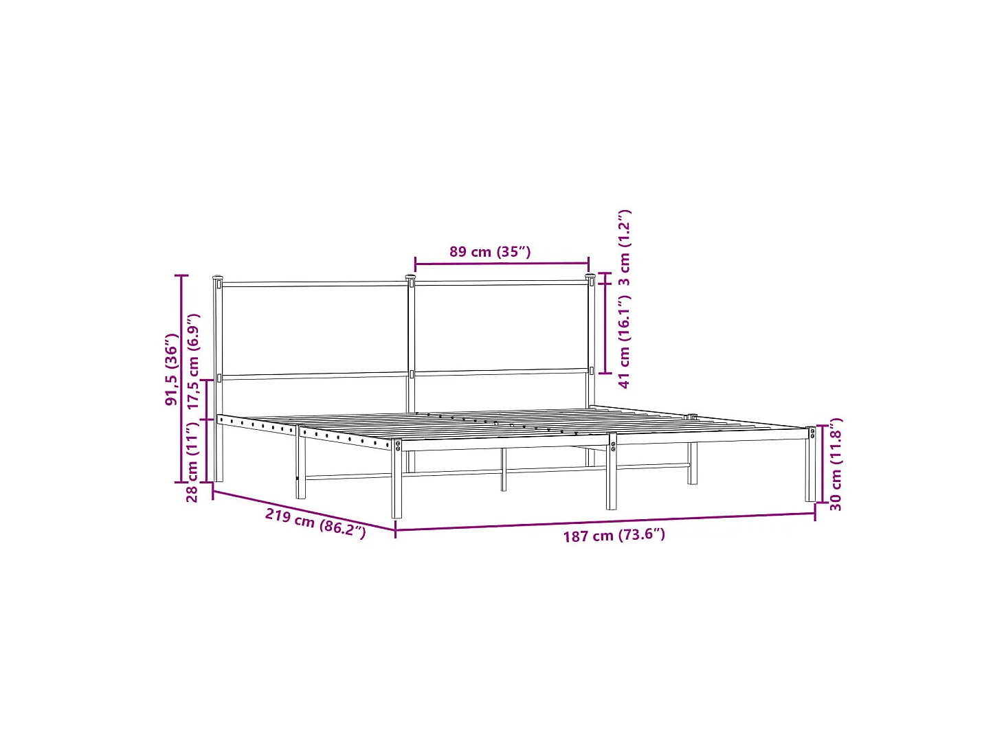 Cadre de lit en métal sans matelas chêne fumé 183x213 cm